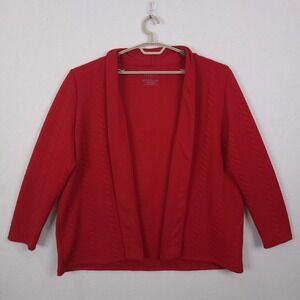 Talbots Jacket Womens 3X Plus Red Knit Open Front Shawl Collar Lined Stretch